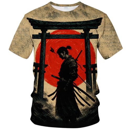 Novelty Men's Samurai Anime T-Shirt Japanese Warrior Graphic Tee Shirt