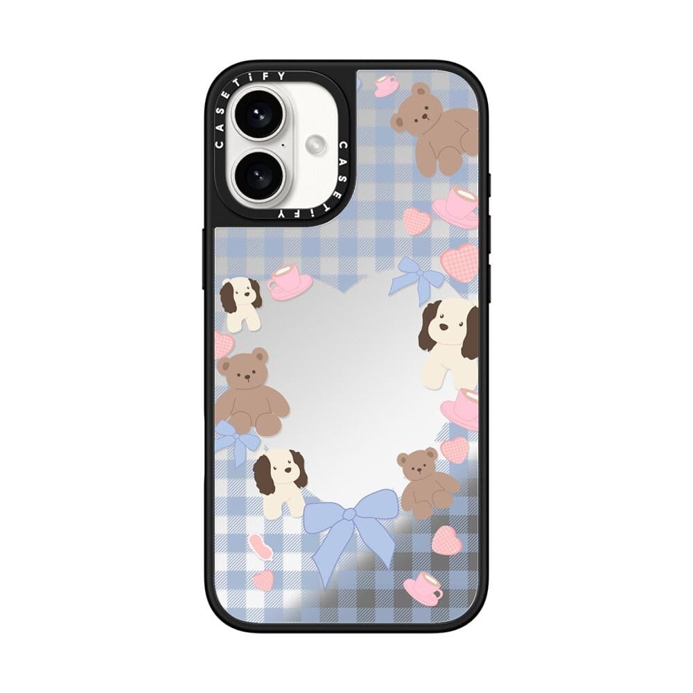 Photo 1 of CASETiFY Mirror iPhone 16 Plus Case [Reflective / 4.9 ft. 1X Military Grade Drop Protection/Compatible with Magsafe] - Puppy Pudding - Silver on Black