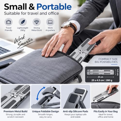 Image of Adjustable Metal Laptop Stand, 6-Level Foldable Ergonomic Riser, Silver