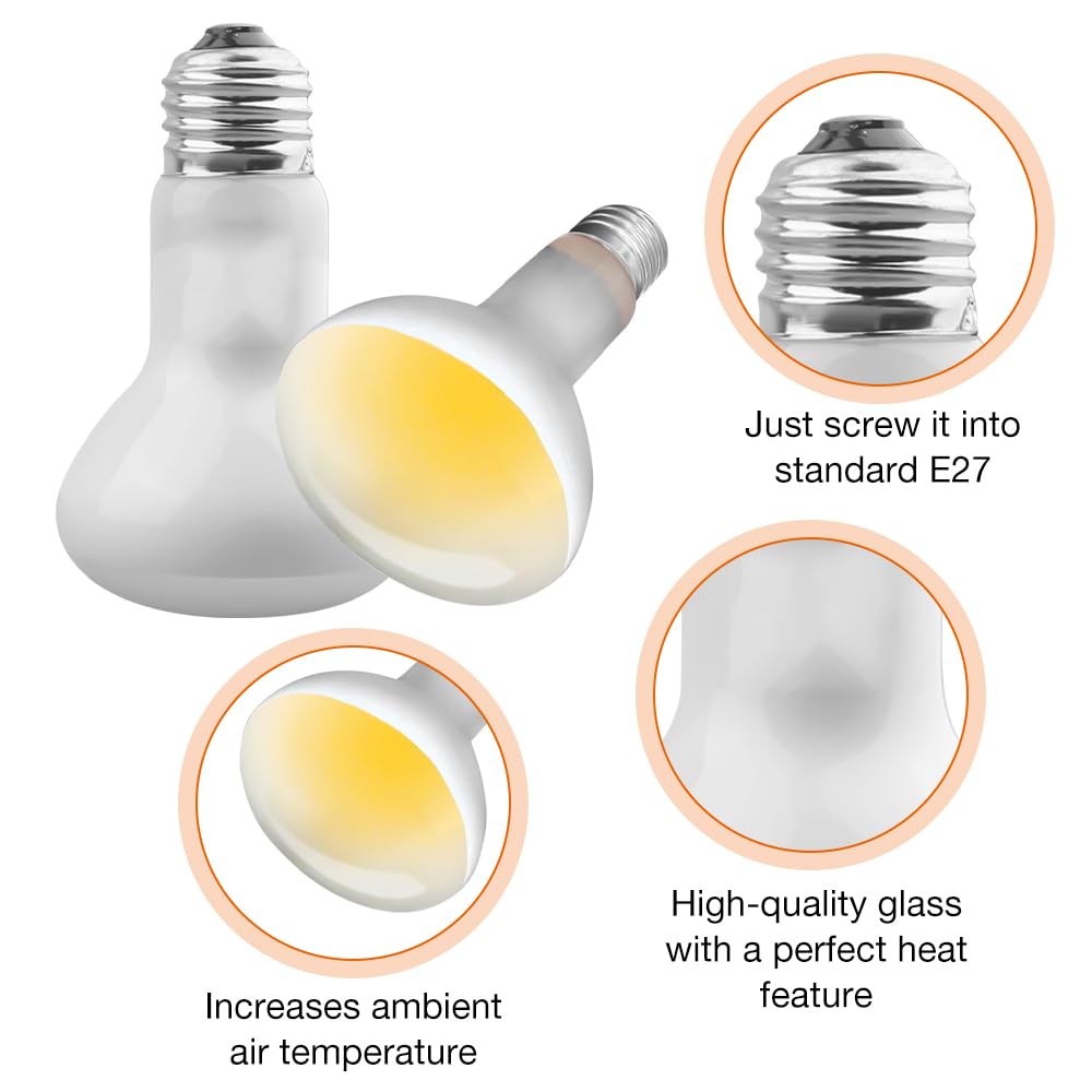 WDKXCN Heat Bulb for Reptiles 2 Pack 100W Heat Lamp Bulb, E27 Tortoise Heat Lamp Bulb, Reptile Heat Bulb - Image 2