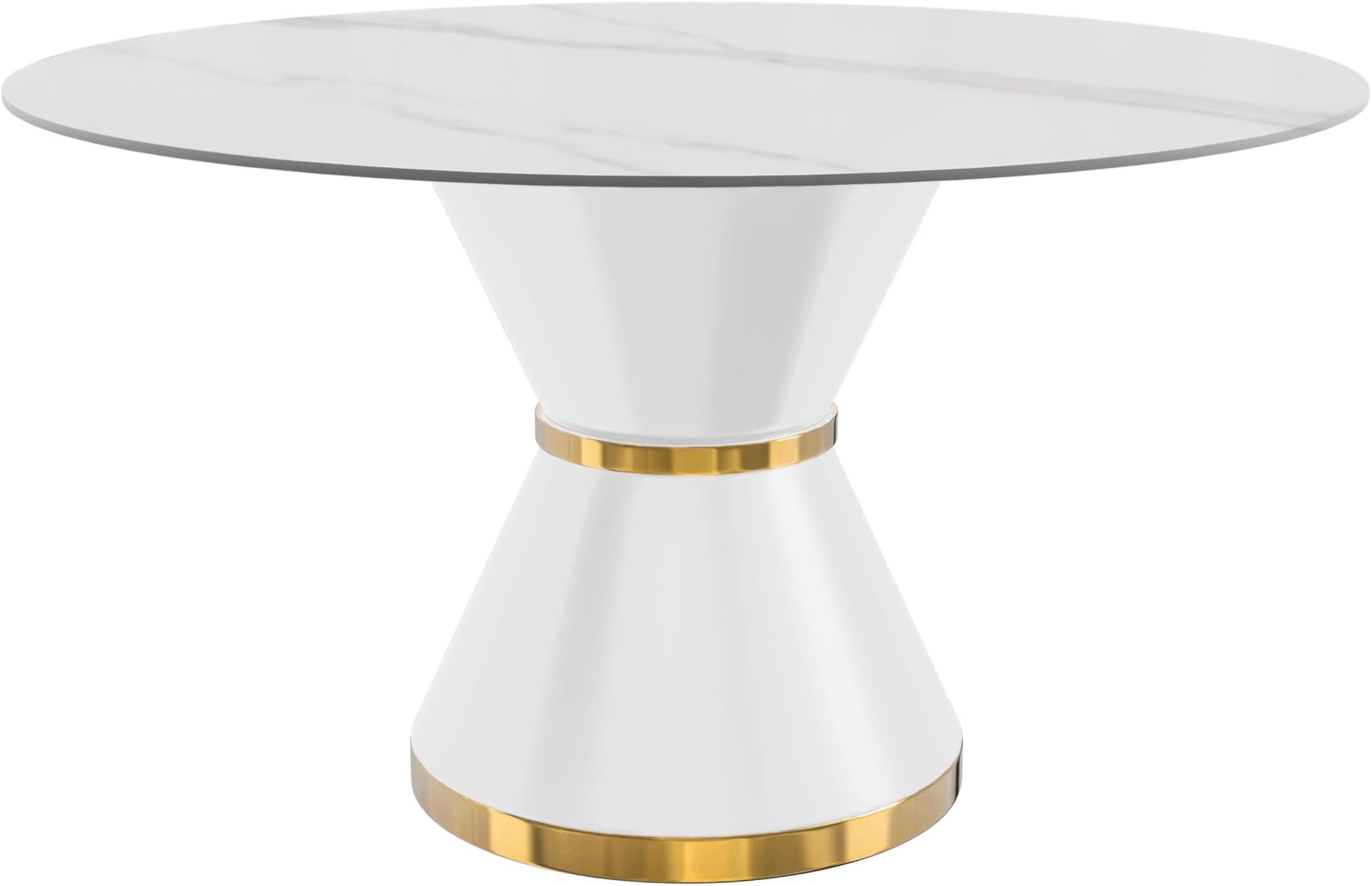 LeisureMod Modern Dining Table with a Round Glass or Sintered Stone Tabletop in White Steel Seats 6-10 for Home and Kitchen Qorvus Collection, 60" Wide