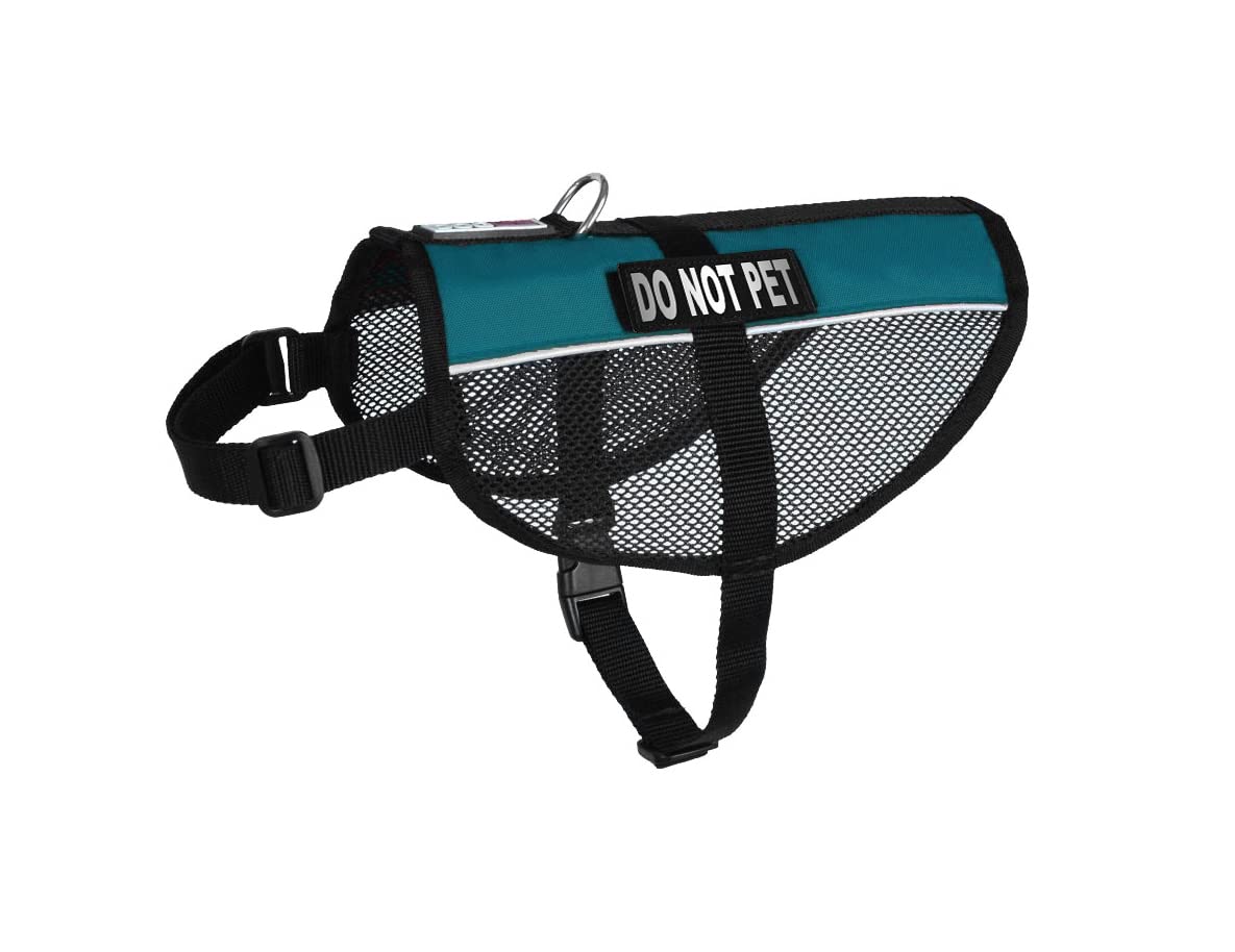 Dogline MaxAire Vest Do Not Pet Removable Patch Adjustable Harness Reflective for Puppies Small Medium and Large Dogs 30 by 38 Inch Girth Teal