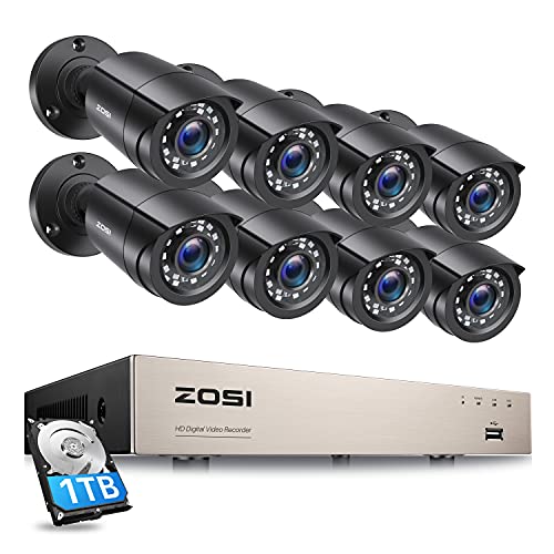 Image of ZOSI 8CH Home Security Camera System Outdoor with 1TB Hard Drive | 8pcs 1080p Weatherproof Cameras, Person /Vehicle Detection, 80ft Night Vision, H.265+ 8CH 5MP Lite CCTV DVR for 24 /7 Recording