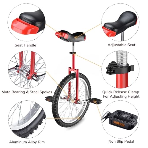 Image of AW 16 /18 /20 /24 Inch Wheel Outdoor Unicycle Adjustable Seat Exercise Bicycle Fit Adults Kids Outdoor Sports Fitness Exercise, for Choice