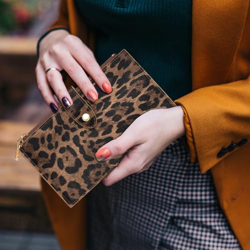 Image of Travelambo RFID Wallet Women Large Size Bifold Multi Card Wallet Case with Zipper Pocket Credit Card Holder for Women(Leopard)