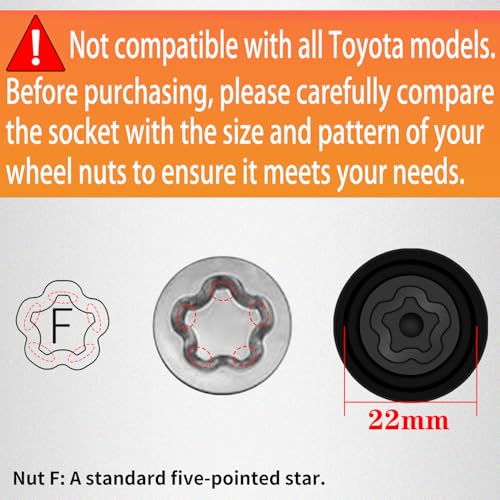 Image of F-Wheel Locking Nut Key Compatible with Toyota, Lexus, Tacoma | Wheel Lock Nut Socket Adapter, Anti-Theft Lug Nut Removal Tool, Anti-Theft Screw Remover, Repair Tool, Tyre Fitting, garage