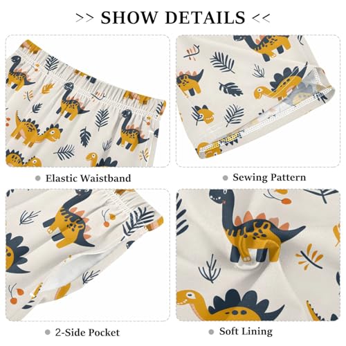 ALAZA Yellow Dinosaur Leaf Pajama Shorts Sleep Shorts Pant Lounge Pajama Bottoms Elastic Waist with Pockets3