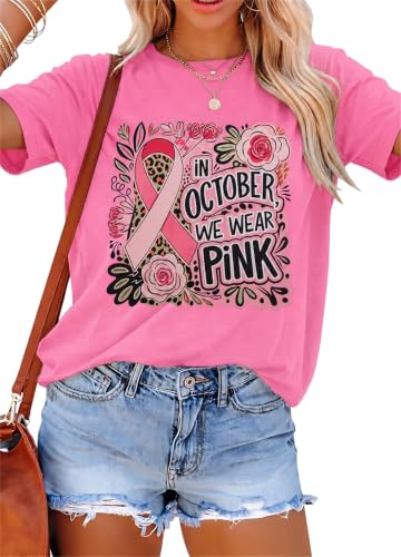 Image of Breast Cancer Shirts for Women Pink Ribbon Shirt Breast Cancer Survivor Tee