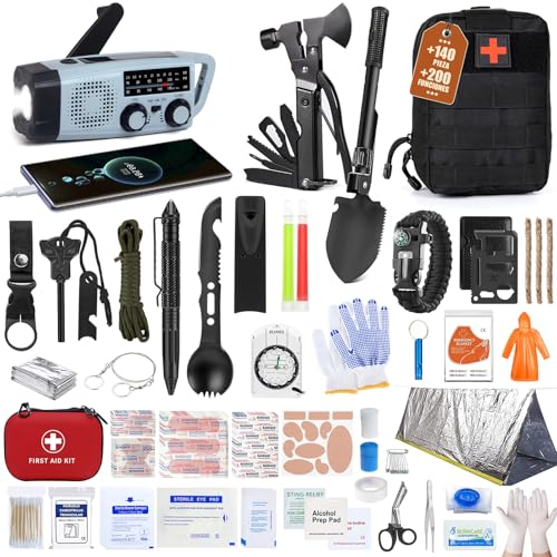 Gemmac Kit Supervivencia 140 en 1 Equipo Botiquin de Primeros Auxilios Completo, Survival Kit Catastrofe Tener 2000 mAh Radio a Pilas Linterna Camping Botiquin Hogar Caza Senderismo Montaña Regalo