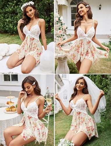 Image of SSoShHub SoShHub Women Babydoll Nightwear Swimwear Beachwear Sheer Honeymoon Lingerie with Panty Set Chrismas Bikini Girlfriend Wife New Year Babydoll Valentine Festival Bikini, Free Size