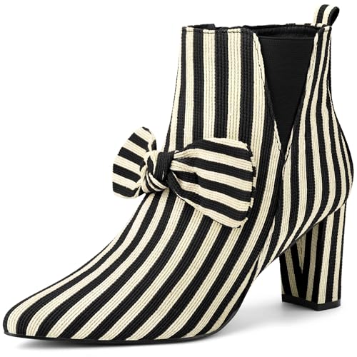 Perphy Bow Stripe Pointed Toe Chunky Heels Ankle Boots for Women2