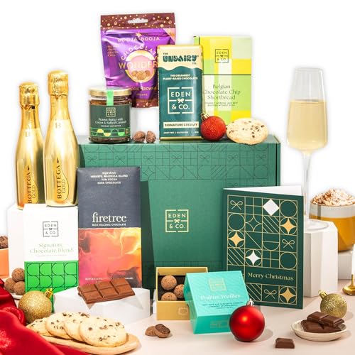 Image of Christmas Chocolate Hamper for Her, Truffles & Hot Chocolate Set Plus 1 Prosecco by EDEN & CO