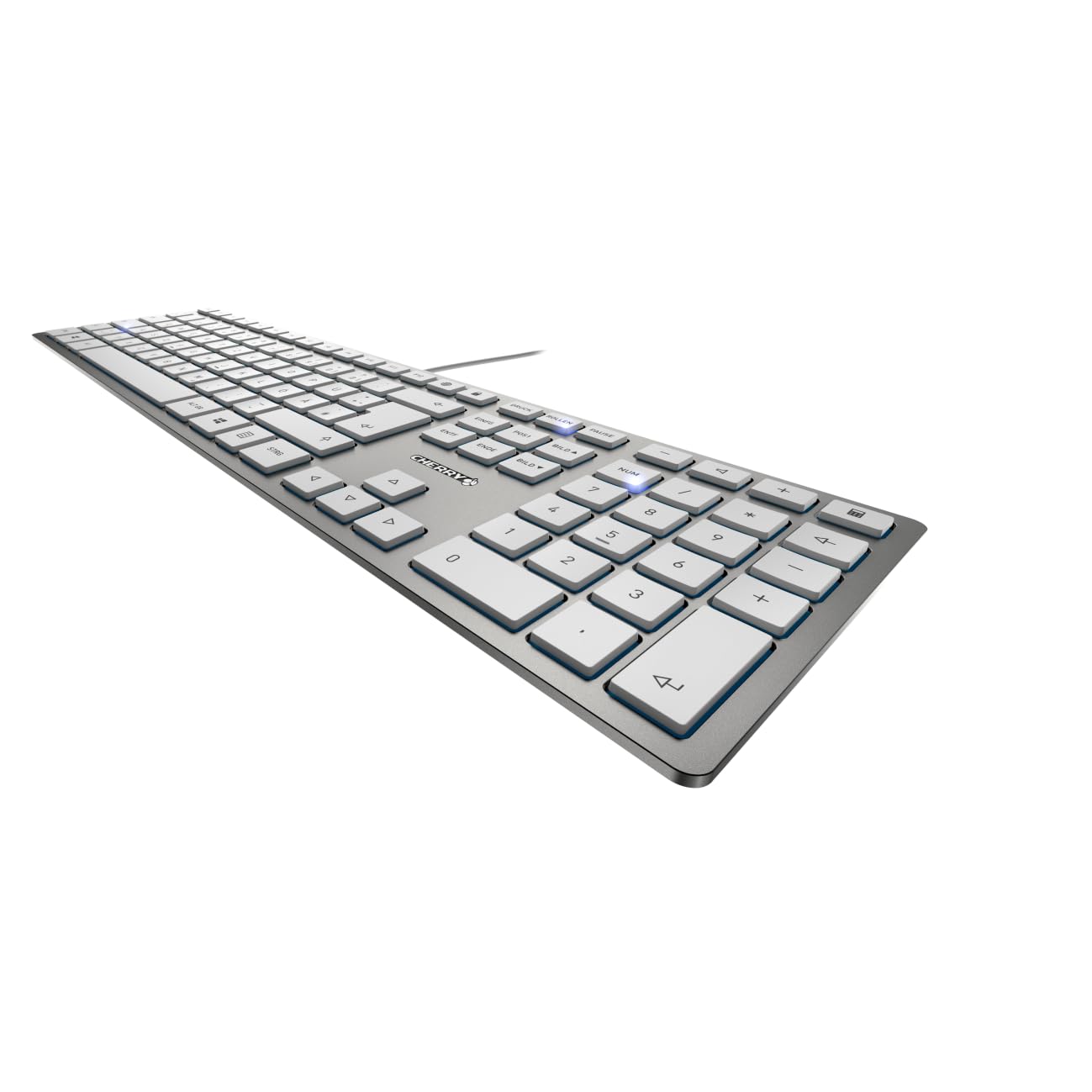 CHERRY KC 6000 Slim, Clavier au Design Ultra-Plat, Disposition UK (QWERTY), Filaire (Port USB-A), Touches silencieuses, Marquage Durable, Argenté