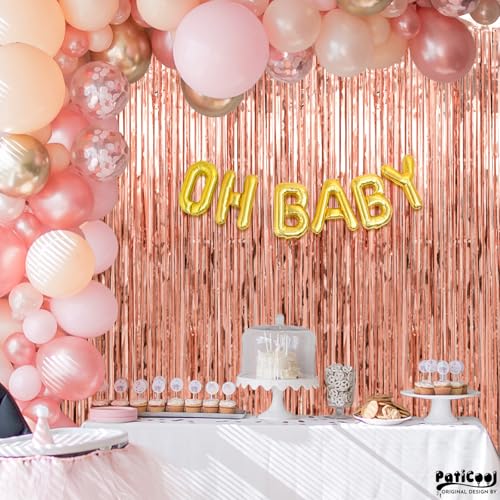 Image of Thicken Rose Gold Tinsel Backdrop 2 Pack 3.3 x 6.6 FT, Foil Fringe Curtains, Birthday Decorations for Women Girls, Bachelorette Bridal Shower Decorations
