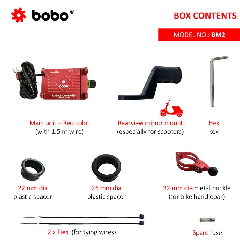 Image of BOBO BM2 Aluminium Waterproof Bike /Motorcycle /Scooter Mobile Phone Holder Mount with 2.5A USB Charger, Ideal for Maps and GPS Navigation (Red)