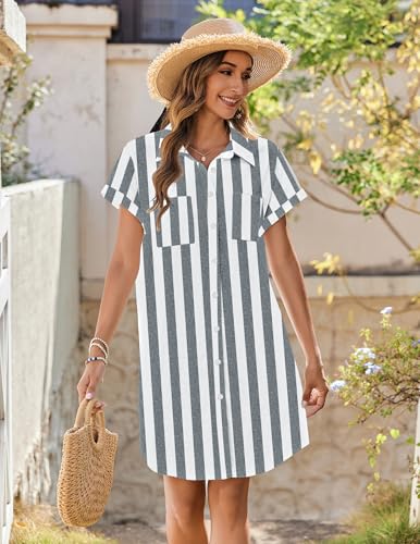 Image of Zeagoo Summer Dresses for Women 2026 Cotton Button Down Short Sleeve Tshirt Dresses Casual Mini Beach Dress