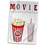3D Rose The Word Movie with Popcorn and Soda Illustration in Hand Towel, 15' x 22', Red/White/Gray