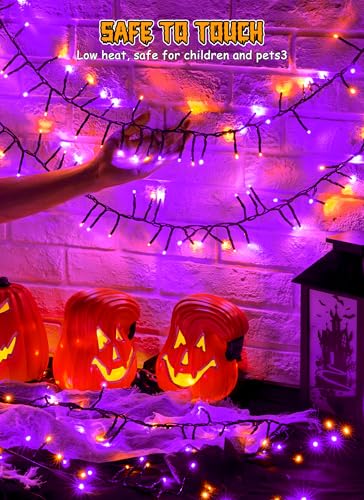 Brightown Battery Operated Halloween Lights Outdoor, 10FT 120 LED Orange and Purple Halloween Cluster Lights with Timer, 8 Modes Waterproof Twinkle Fairy String Lights for Indoor Decorations - image 6