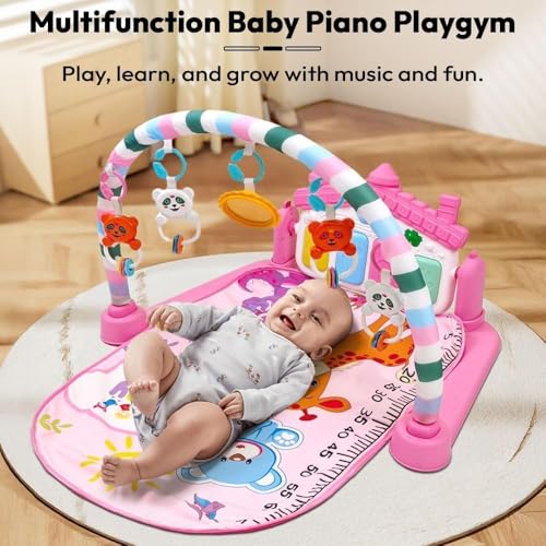 Image of Uonibaby by StarAndDaisy Baby Play Gym mat, Kick & Play Gym mat with Piano for Baby, Infants & Toddler Gym, Hanging rattles Toys and Fitness Rack (Blue)