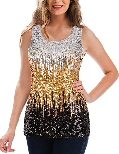 MANER Women's Sequin Tops Sleeveless Glitter Gradient...