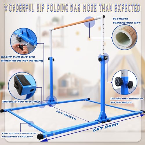 Image of Seliyoo Foldable Gymnastics Bar for Kids Teens Ages 3-18, 5FT /6FT Kip Training Bar -Sturdy Base for Home Training,Adjustable Height 35 inch to 59 inch for, 400 LBS Capacity,Anti-Slip Base & Easy Assembly
