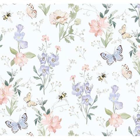 Timeet Peel and Stick Wallpaper Floral Wallpaper Butterfly Peel and Stick Wallpaper Vintage Wallpaper Removable Wallpaper Self Adhesive Wallpaper for Bedroom Wallpaper 17"x197" Cover