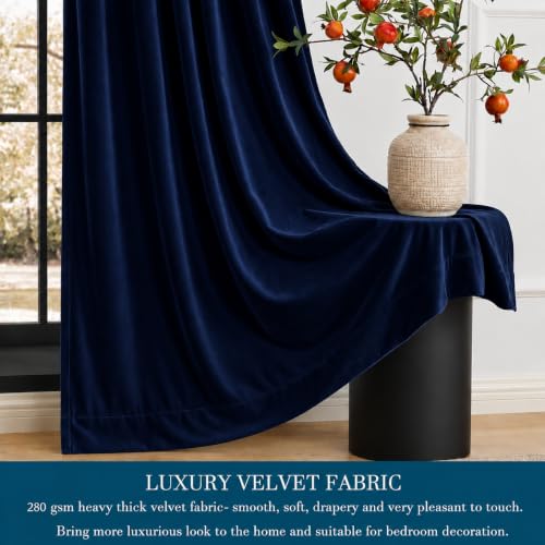 Image of Amazon Brand - Solimo Velvet Curtain Set of 2 (52x72 Inch) Plain Door & Window Curtains for Living Room & Bedroom |75% Light Blocking, Eyelet Curtains for Home Decor in Blue Color (4 feet x 6 feet)
