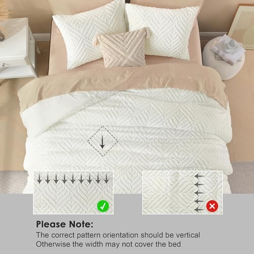 Image of Litanika Ivory King Size Comforter Set, 3 Pieces Tufted Boho Farmhouse Bedding Comforter Sets, Lightweight Fluffy Comforter Bed Set for All Season (104x90In Comforter and 2 Pillowcases)