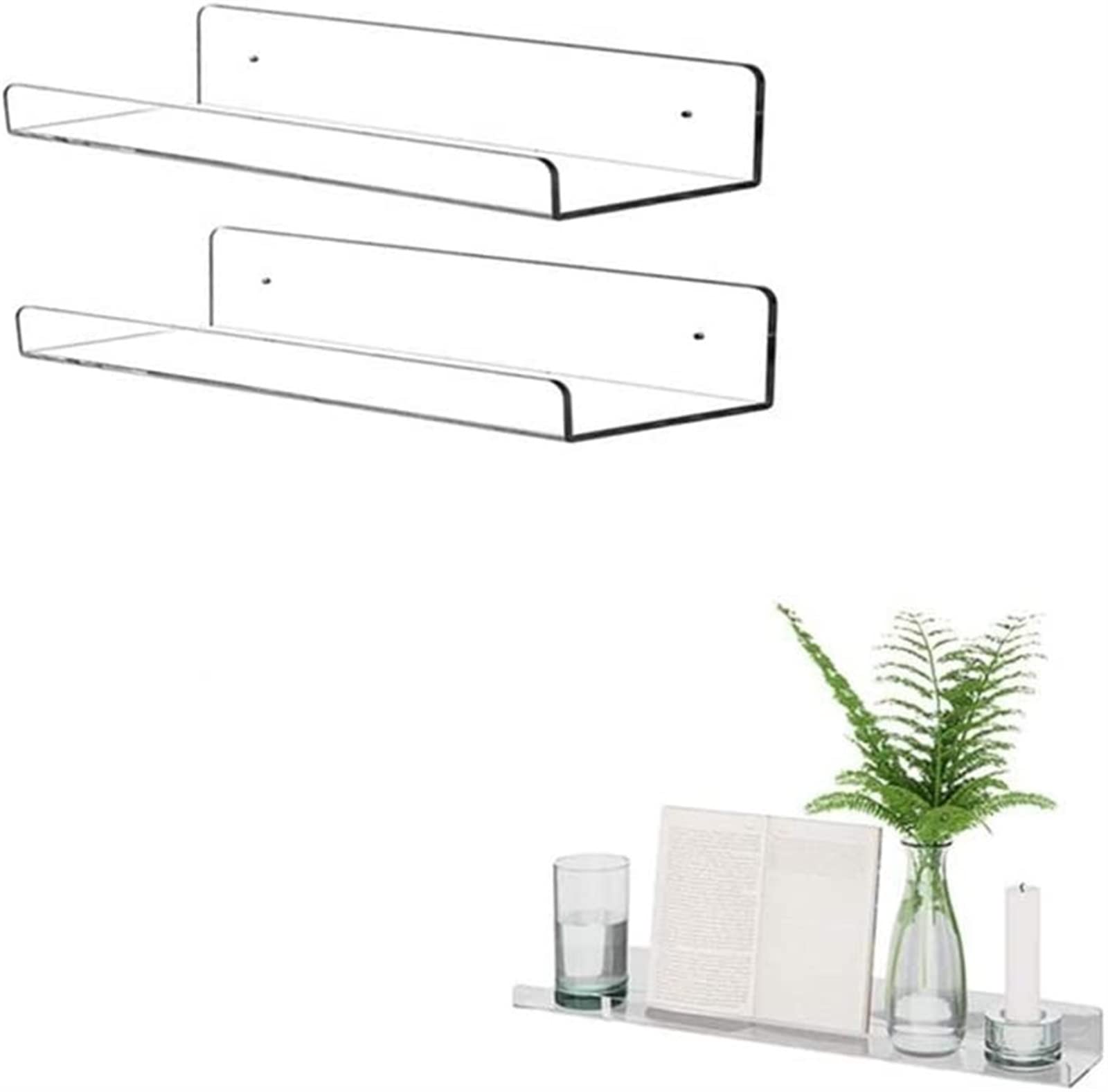 Estante de exhibición transparente en forma de U, organizador acrílico de pared para baño 2pc