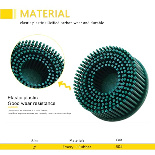 Image of Tools 2 Inch Bristle Disc Grit 50#(Green) with 2 inch Shank Attachment Abrasive Coating Removal Disc for Metal