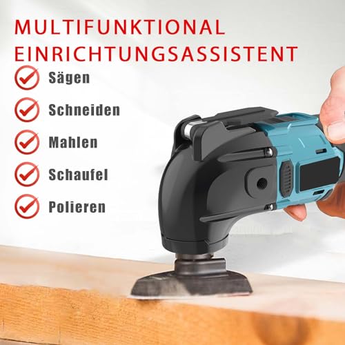 Multifunktionswerkzeug Akku, Ersatz Für Makita, Oszillierwerkzeuge 22 Zubehör, Multitool 18V 4° Oszillationswinkel, Drehzahlregelung, Akku-Multifunk Für Schleifen, Schneiden, Schälen, Zwei Akku 3.0Ah – Bild 6