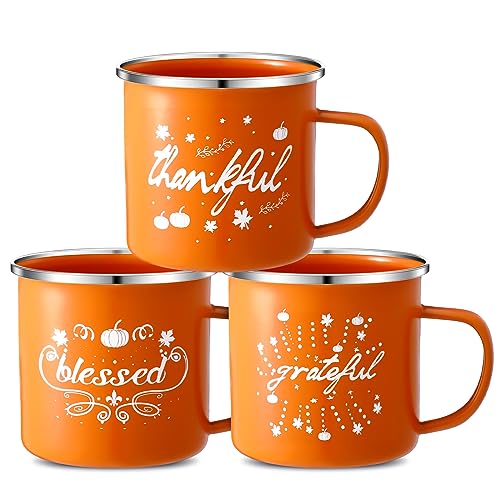 Uiifan 3 Pcs Fall Autumn Coffee Mugs 16 oz Enamel...