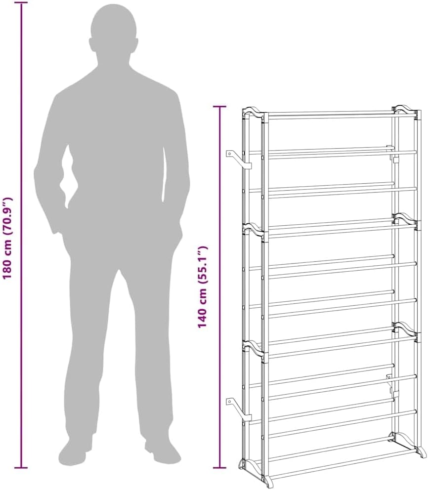 vidaXL- 2 Multi-tier Shoe Rack, Easy Assembly, Capacity for 40 Pairs, Space-Saving Design, Robust Plastic-Metal Construction, White