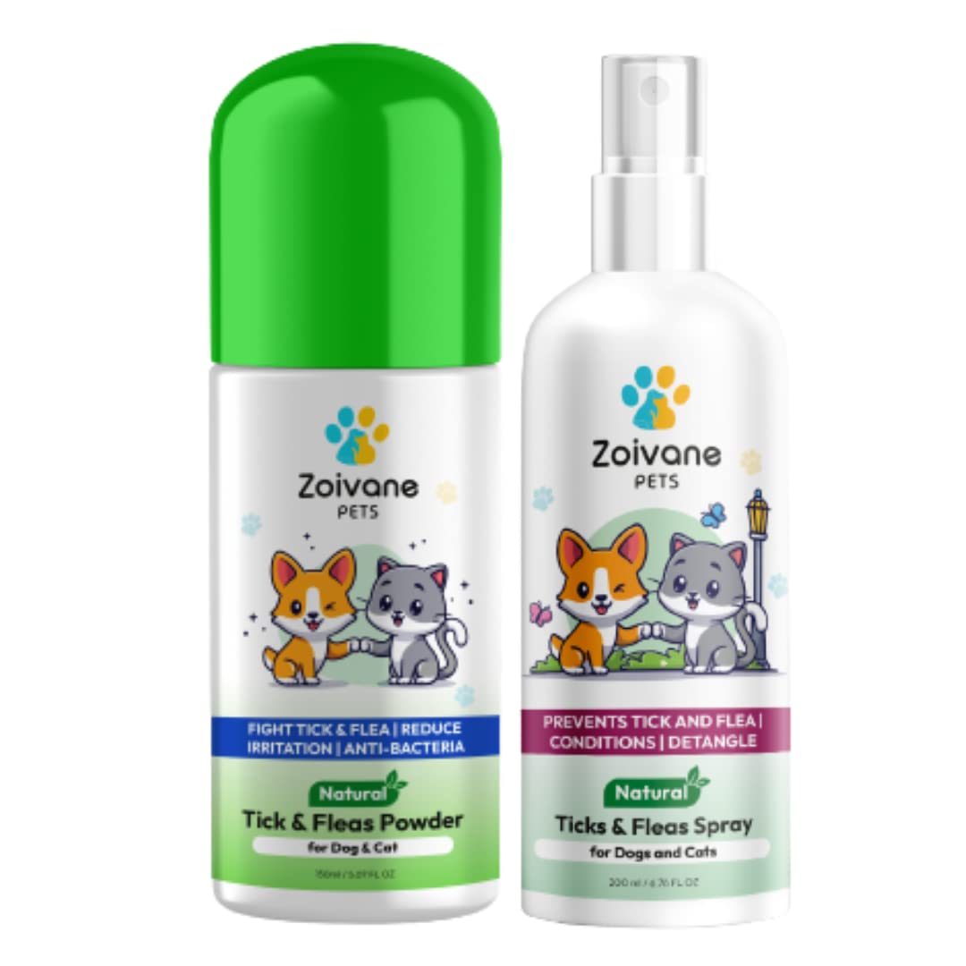 ZOIVANE Powder for Ticks in Dogs 150ml with Tick and Flea Spray for Dogs - 200ml | Tick Remover Spray with powder for Dogs, Powder for Persian Cat - Pack of 1 - Combo (B0BJS131D6) Amazon Price History, Amazon Price Tracker