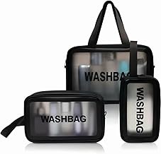 APKAFAIDA Bag Pouch for Travel Kit Toiletry Bag Cosmetic Bag Make Up Box for Brushes, Accessories with Handle, Large Capacity Translucent Waterproof Travel Storage Organizer Set of 3 (Multi-Color)