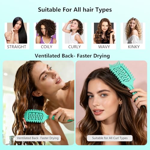 Image of Curly Hair Brush Set: Curl Defining Styling Detangler Tool With Bonnet for Wet & Dry Hair Anti-Frizz Volume & Definition Night Hair Care for Women (Green)