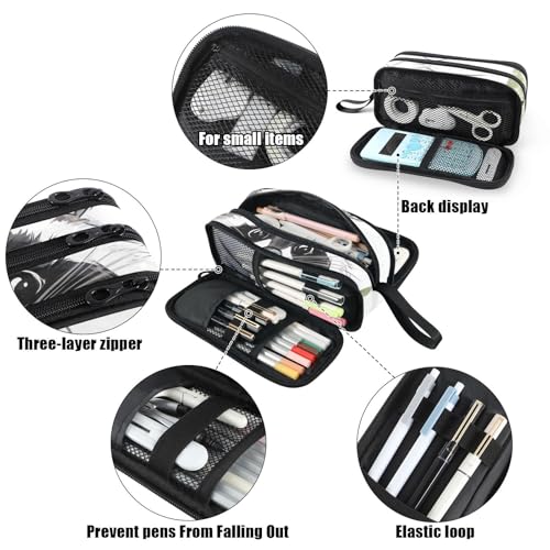 Image of Fustylead Happy Cute Raccoon Pencil Pen Case with 3 Compartments, Lightweight & Spacious Stationery Bag Cosmetics Bag