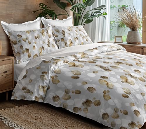COTON PUR Parure de Couette Microfibre 3 Pièces Louna 240 x 220 cm (Galet Gold)