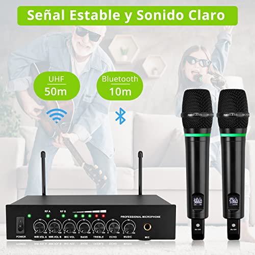 Miniatura 4 de Linkfor Sistema De Micrófono Inalámbrico Bluetooth 5,0 Uhf Micrófono Dual Recargable Con Control De Volumen Agudos Bajos Eco Para Karaoke Fiestas Bodas Dj Iglesia Amplificadores Altavoces
