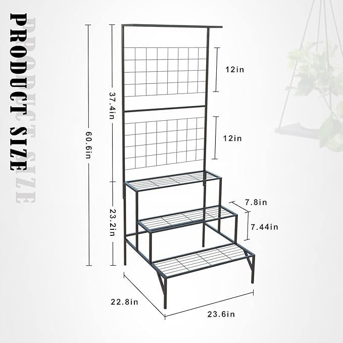 Image of Metal Plant Stand for Balcony, Living Room, Garden, 7 Layer Coating, 24 inches, Round, Galvanised (Black)