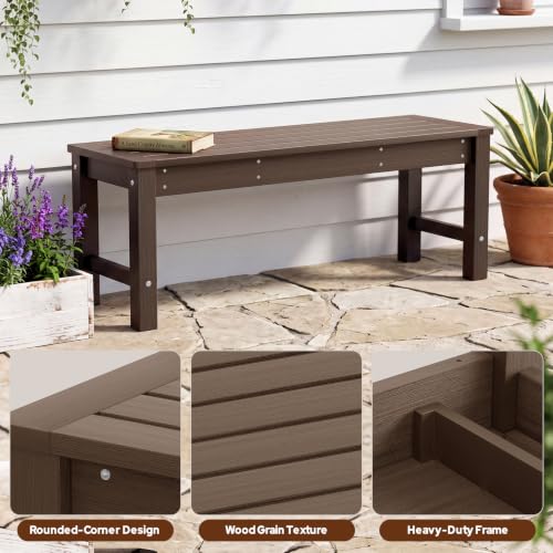 Image of Psilvam HDPE Outdoor Bench, 2-Person Backless Garden Bench, Brown, 2PCS