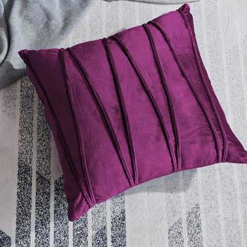 Image of Khooti Velvet Striped Cushion Cover Pack of 1-24 inchX24 inch /60.96X60.96 Cm | Purple | Soft Pillow Covers Cushion Case for Sofa Bedroom Living Room Chair Car, Cushion Cover with Zig Zag Pattern