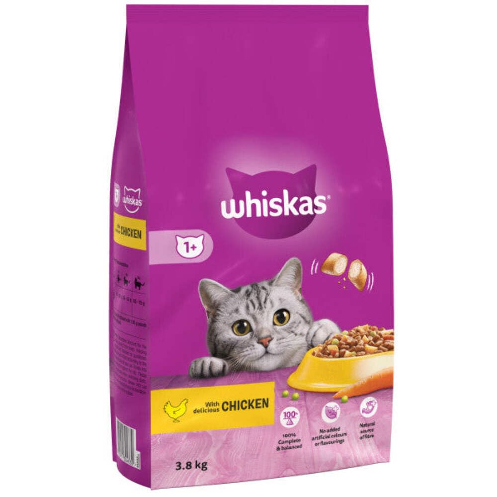 Whiskas 1+ Chicken 3.8kg Bag, Adult Cat Dry Food