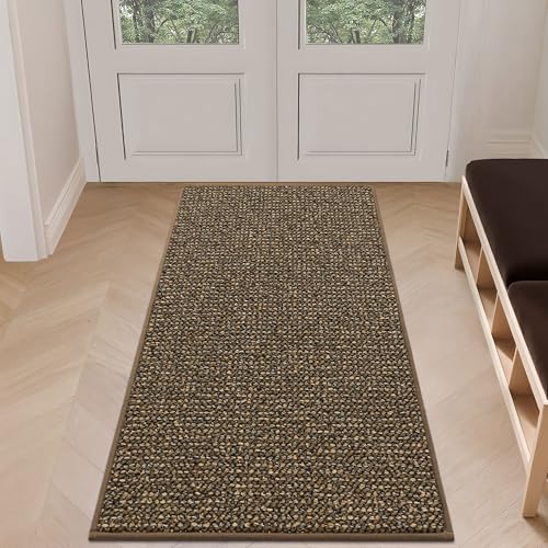 Image of BEQHAUSE Dirt Trapper Door Mat 24 inch x 60 inch, Non-Slip Washable Doormats Entrance Mat, Dirt Resistant and Absorbent Welcome Mat, Low Profile Floor Mats for Front Back Door and Entryway, Brown