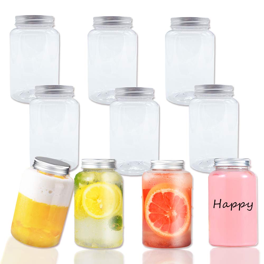 Buy 10Pack 17oz Clear Plastic Mason Jars with One Piece Lids,Juice