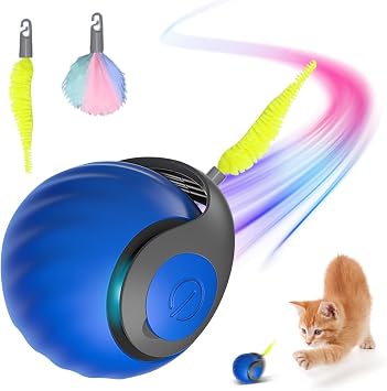 COSEN Chewie Rolling Ball Interactive Cat Toy Self-Employment Cat Toy Electric Automatic Cat Toy Rolling Ball Intelligent for Cats Dogs (Blue)