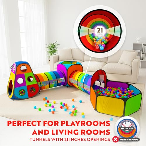 Image of Playz 5pc Pop Up Play Tent and Crawl Through Tunnels for Kids w /Carry Bag | Ball Pit for Toddlers with Play Tunnels, Baby Tents Indoor playground for age 3+ Boys and Girls [Pit balls not included]