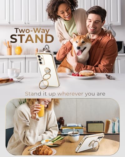 Image of XYZ for Galaxy S25 Case with Stand, for Samsung Galaxy S25 Case with Double Ring Kickstand, Women Girls Cute Love-Heart Bling Luxury Protective Phone Case for Samsung S25, White