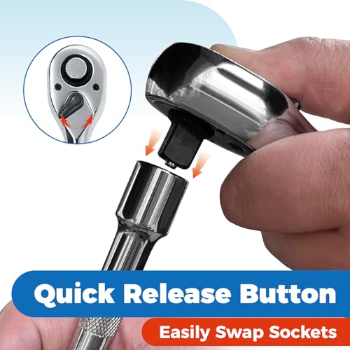 Image of Der Erwachte 1 /2-Inch Drive Ratchet, Quick-Release Reversible Ratchet Wrench, 72-Tooth 1 /2 Drive Ratchet Handle, Chrome Alloy Made, Cr-Mo Head,Full Polished