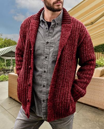 Mens Slim Fit Sweater Casual Long Sleeve Shawl Collar Button Up Fashion Knit Cardigan Sweater2
